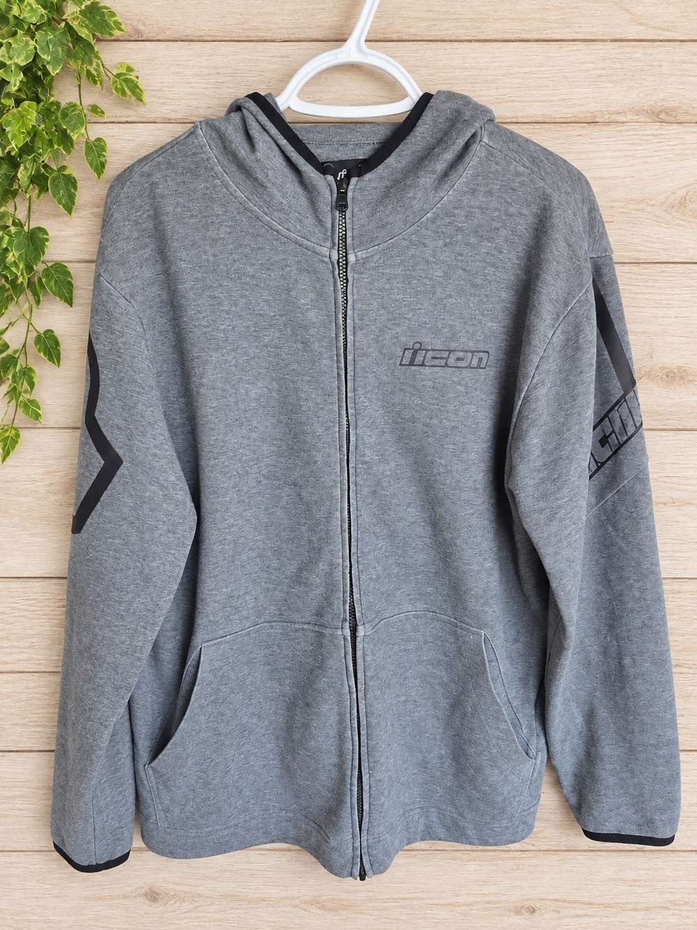 Mens Icon Grey Full Zip Logo Hoodie – Size Medium
